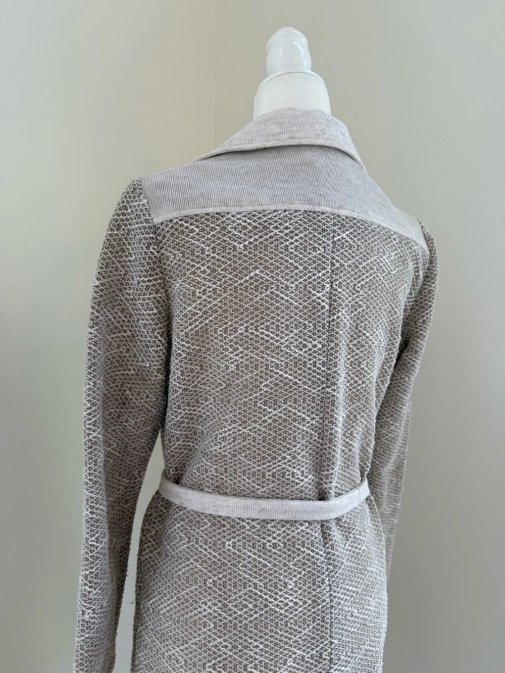 Vintage Long Sleeve Button-Up Knit Coat Dress in Light Taupe and Cream - Picture 8 of 8
